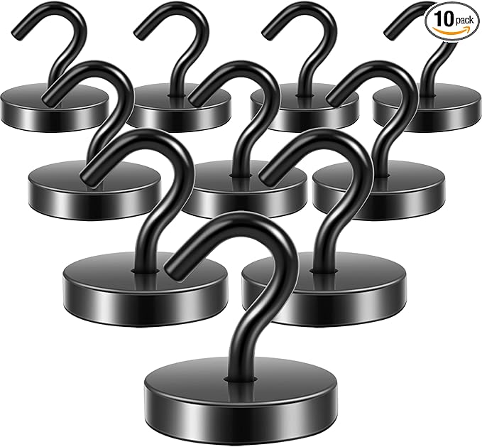 Neosmuk Magnetic Hooks, Cruise Ship Essentials, 120lb+ Heavy Duty Magnetic Hooks for Cruise Cabins, Refrigerator, Grill, Hanging, and Travel | Extra Strong Must-Haves Magnet Hook,Black, Pack of 10