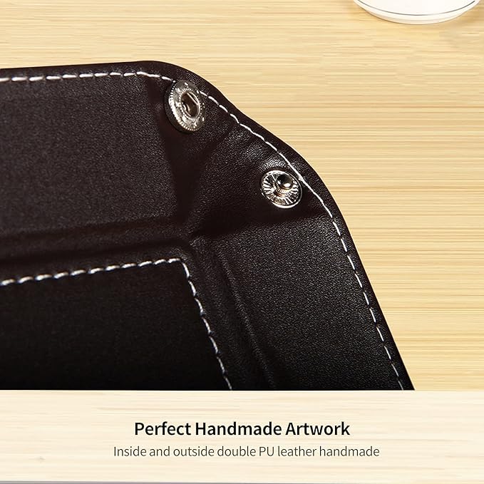 YAPISHI Valet Tray Leather Catchall Jewelry Tray Dice Box Bedside Tray Key Phone Coin Change Watches and Candy Holder Sundries Entryway Tray