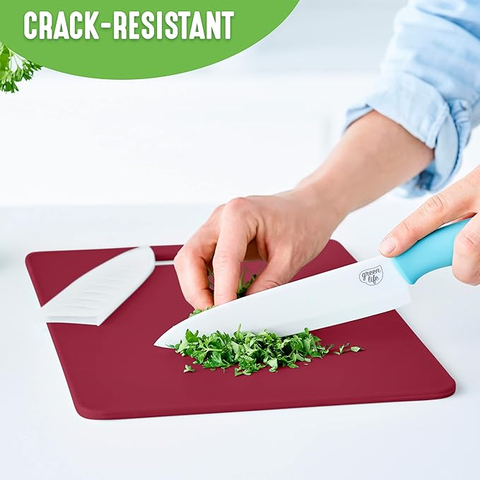 GreenLife Cutting Board Set 8x12" & 10x14", Extra Durable, Meal Prep, Non-Slip, Grip Handles, Crack Resistant, Dishwasher Safe, Reversible, Versatile Kitchen Essentials, Red