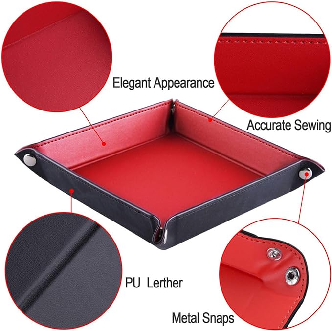 Valet Tray Desktop Storage Organizer – Vegan Leather Catchall Tray Bedside Vanity Tray Nightstand Caddy Holder for Remote Controller, Watch, Keys, Phone, Wallet, Coin, Jewelry, Red