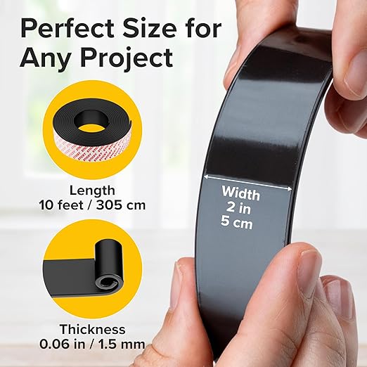 Super Sticky Magnetic Tape (10 Feet x 2 Inch / 3m x 5cm) - Strong Magnet Strip with Adhesive Backing for DIY & Crafts - Easy to Cut and Mount On Fridges, Whiteboards & More - Organization