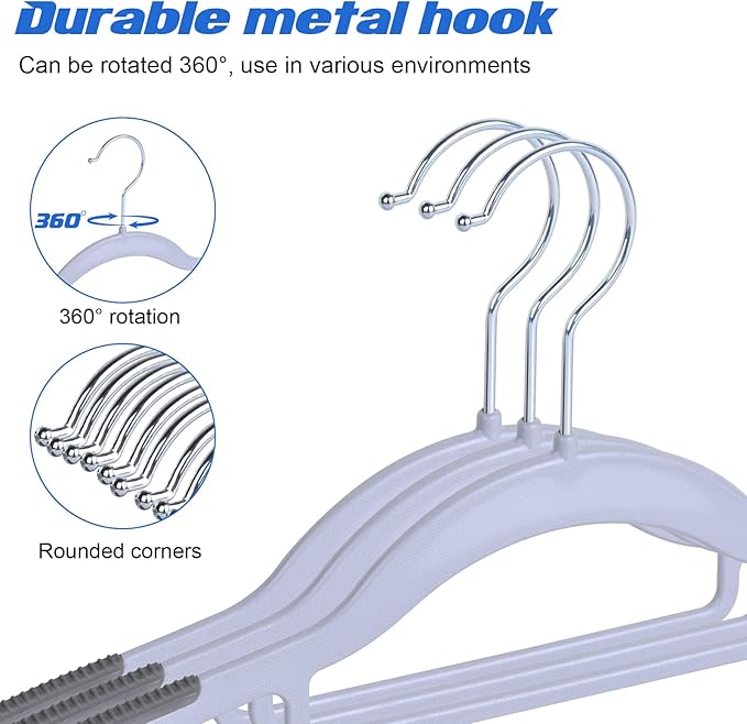Heavy Duty Standard Plastic Hangers 50 Pack with Non-Slip Design,360°Swivel Hook Space Saving Organizer for Bedroom Closet,Shirts,Pants,Strong Enough for Coat(Grey)