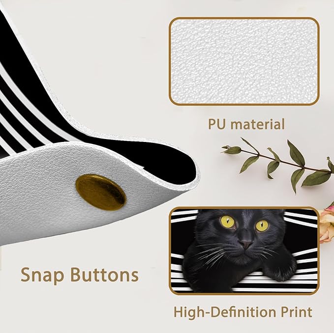 Black Cat Gifts Leather Jewelry Valet Tray,Cat Mom Lovers Gifts for Women PU Leather Catchall Beside Caddy Nightstand Organizer Tray for Jewelry Rings Watches Keys and Accessories,7.8x7.8inch