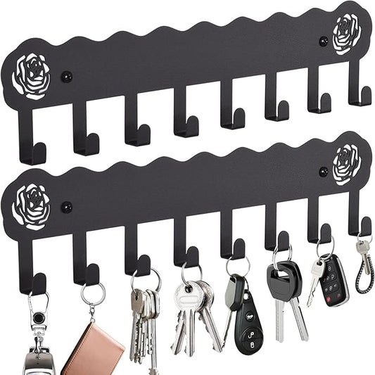 2-Pack Premium Iron Key Holder for Wall – Large Capacity & Multi-Functional, Dual Installation: Wall Mount & Adhesive, 8 Hooks Key Rack for Entryway, Kitchen, Bathroom, Office