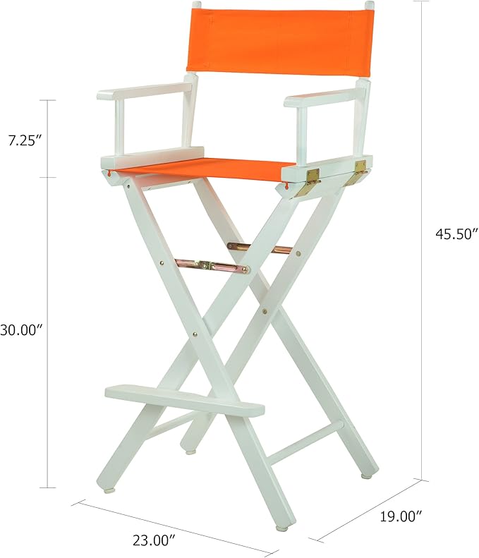 Casual Home Director's Chair ,White Frame/Tangerine Canvas,30" - Bar Height