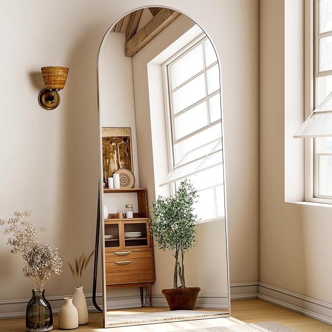 XRAMFY 56"x21" Floor Full Length Mirror Standing Full Body Rounded Corner Rectangle Mirrors with Stand Hanging Wall Mounted Leaning Bedroom Living Room Bedroom Cloakroom