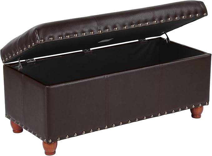 HomePop Faux Leather Cocktail Storage Bench, Brown