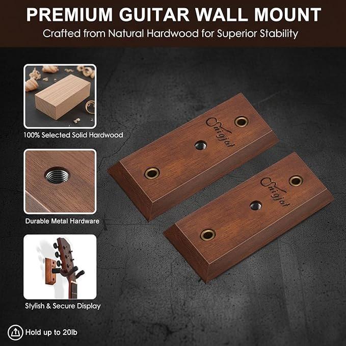 SNIGJAT Guitar Wall Mount 2 Pack, Wood Guitar Hanger Wall Hook with Screws, Guitar Stand Wall Mount Holder for Acoustic Guitar, Banjo, Bass,Guitar Accessories Gifts for Guitar Players
