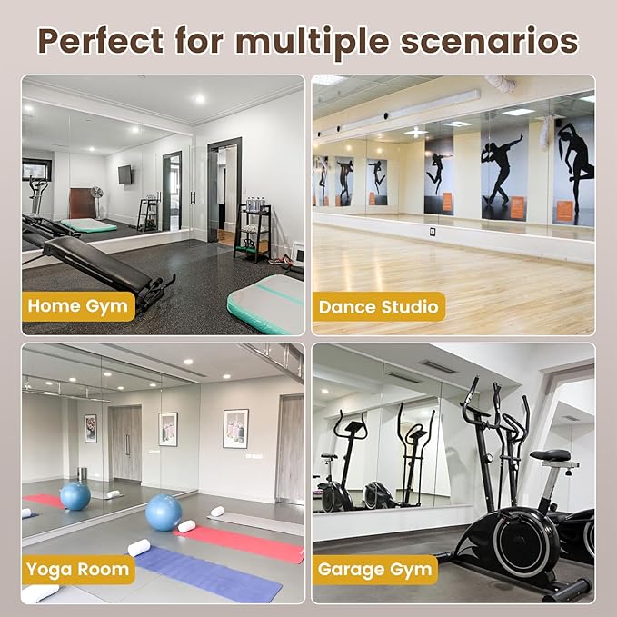 LOAAO Gym Mirror, 48"x28"-3 PCS Mirror for Gym, Flexible Combination, Tempered Glass, Gym Wall Mirror for Home Gym, Dance Studio, Yoga Room, Garage Gym, Workout Room