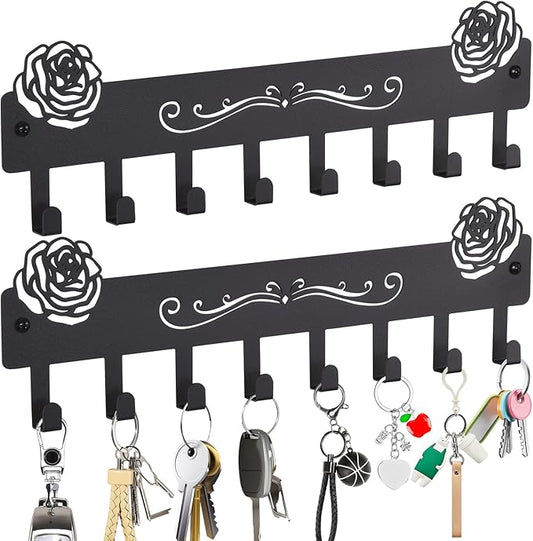 2-Pack Premium Iron Key Holder for Wall – Dual Installation: Wall Mount & Adhesive, 8 Hooks Key Rack for Entryway, Bathroom, Kitchen, Office