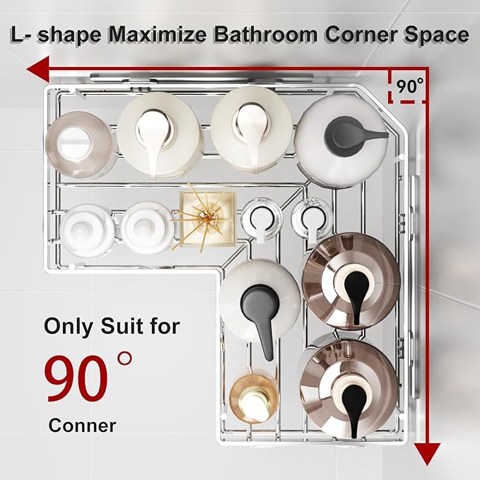 Liuoud Corner Shower Caddy 5 Pack, Rustproof Stainless Steel Shower Organizer with Soap Rack Toothbrush Holder, Large Capacity Adhesive No Drilling Bathroom Kitchen&Home Decor Set, Silver