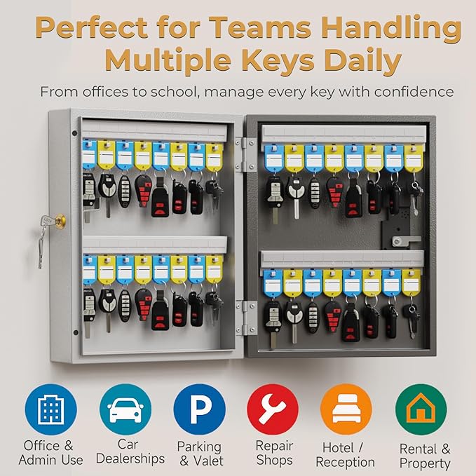 32-Key Smart Key Lock Box (Plus) Wall Mount – Commercial Key Management Cabinet with App, Keypad, Bluetooth & WiFi Unlock (Sold Separately), Access Log Tracking Keys for Rental, Office,Car