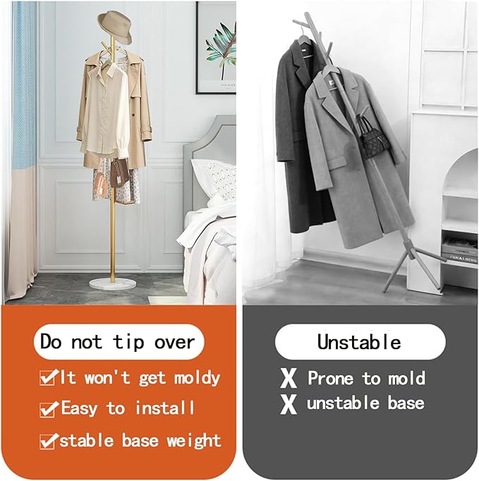 Coat rack freestanding，Coat tree Marble base metal coat rack jacket coat bag perchero heavy duty coat rack Available for hall office entryway black coat rack (black)
