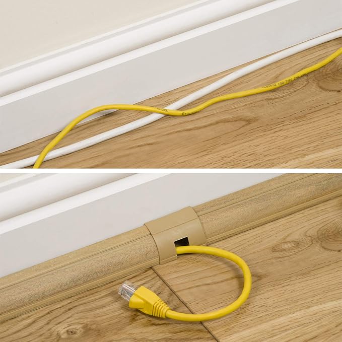 D-Line 157in Stainable Wood-Effect Corner Cable Concealer Multipack, Floor Wire Hider, Quarter Round Cord Cover, Organize Cords in Corners, Floor Molding - 10x 15.7in Lengths & Accessories