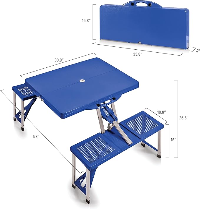 Picnic TIME Portable Folding Picnic Table with Seats for 4, Collapsible Aluminum Table with Benches & Umbrella Hole, Lightweight Foldable Table for Camping, Travel, Backyard, Tailgating | with Umbrella Hole