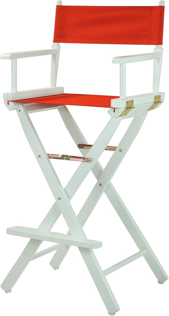 Casual Home Director's Chair ,White Frame/Red Canvas,30" - Bar Height