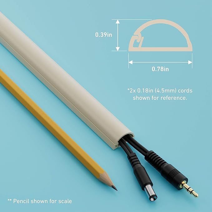 D-Line 15.7in TV Cord Hider, Patented Half Round Cable Cover, Hide Wall Mount TV Wires, Hinged One-Piece Cable Concealer, Adhesive, Decorative Raceway - 0.78in W x 0.39in H x 15.7in L - Beige