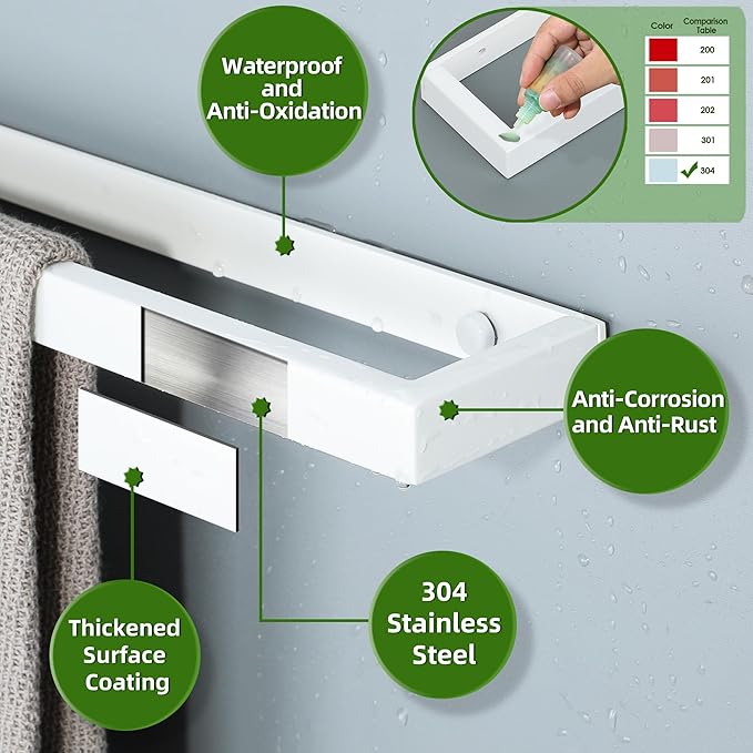 Alise 16 Inch Hand Towel Holder Towel Bar for Bathroom Wall Mounted by Adhesive or Drilling,Towel Racks for Bathroom Lavatory,SUS304 Stainless Steel Towel Hanger Towel Rail,White