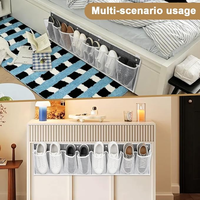 2 PCS RV Shoe Storage Organizer with 16 Pockets, Wall Hanging Pocket Organizer for Camper Bedside Closet Entryway, Space Saving Wall Hanging Includes 8 Hooks & 8 Adhesive Pads