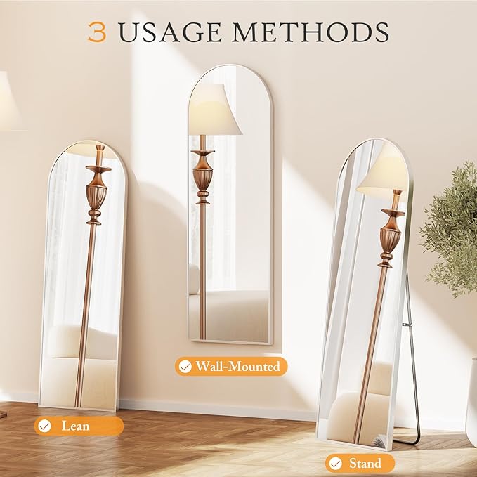 NEWBULIG 64"x21" Arched Full Length Mirror, Full Body Floor Mirror with Aluminum Alloy Thin Frame, Wall or Standing Mirror for Bedroom, Living Room, Dressing Room, Silver