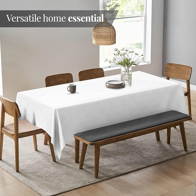WEALUXE 2 Pack White Kitchen Table Cloth for Folding Table 4ft [ 60x84 in ] Rectangle Tablecloth Set, Stain and Wrinkle Resistant Washable Polyester Table Cover for Dinner Table, Wedding, Party