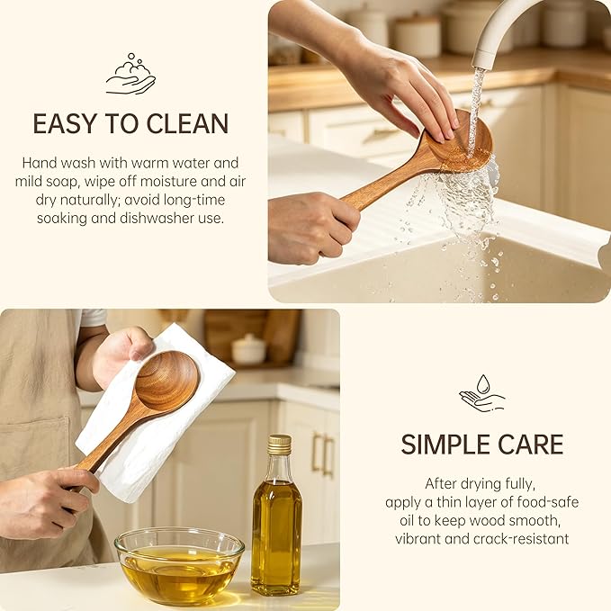 Wooden Utensil Set 8 PCS - Natural Non-Toxic Acacia Wooden Spoons for Cooking, Nonstick, Sturdy,Easy to Clean, Wood Kitchen Utensils Set with Holder, Spoon Rest, Ideal for Gifting