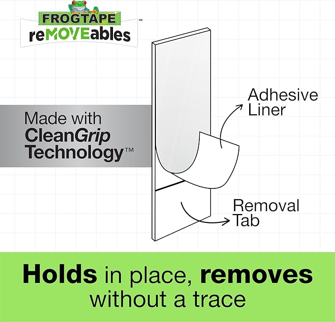 FrogTape reMOVEables Heavy Duty Wall Hooks - Holds up to 5 lbs - Includes 1 Hook and 2 Strips - No Damage - Easy to Remove & Reuse - Large Wall Hook with Adhesive Strips - White (Pack of 1)