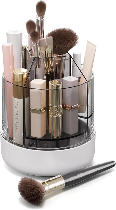 CTIME 360° Rotating Makeup Organizer, 5 Compartments Makeup Brush Holder, Cosmetic Storage for Lipsticks, Nail Polish, Makeup Organizer Countertop for Vanity, Desktop & Bathroom
