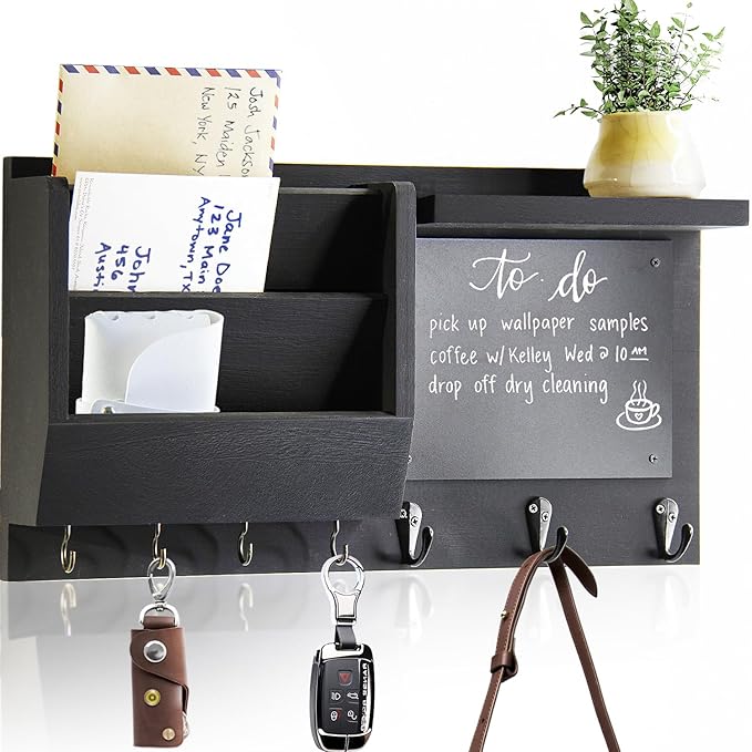 Ziivita Key Holder for Wall - Mail Holder Organizer Wall Mount with Shelf - Hanging Key Rack Hanger with Hooks Decorative for Home Coat Letter Dog Leash Entryway Living Room Decor