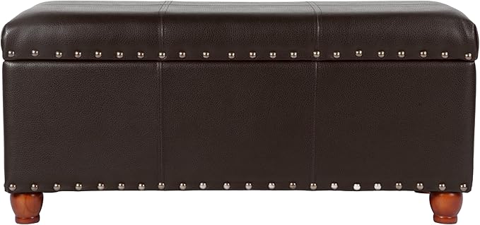 HomePop Faux Leather Cocktail Storage Bench, Brown