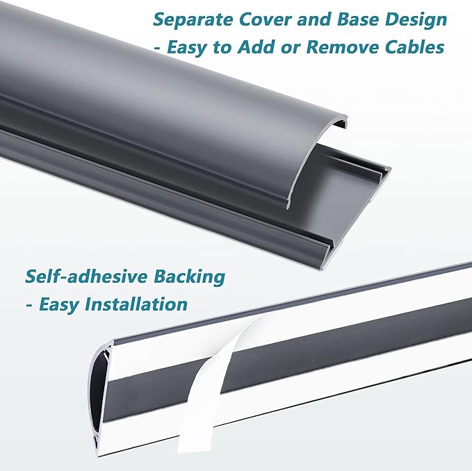 Cord Cover Floor 68in (4 x L17in), Large Capacity Floor Cable Cover, Hard PVC Cord Hider, Wire Cable Management Raceway, Grey, Cord Cavity - 1.8"(W) x 0.6"(H)