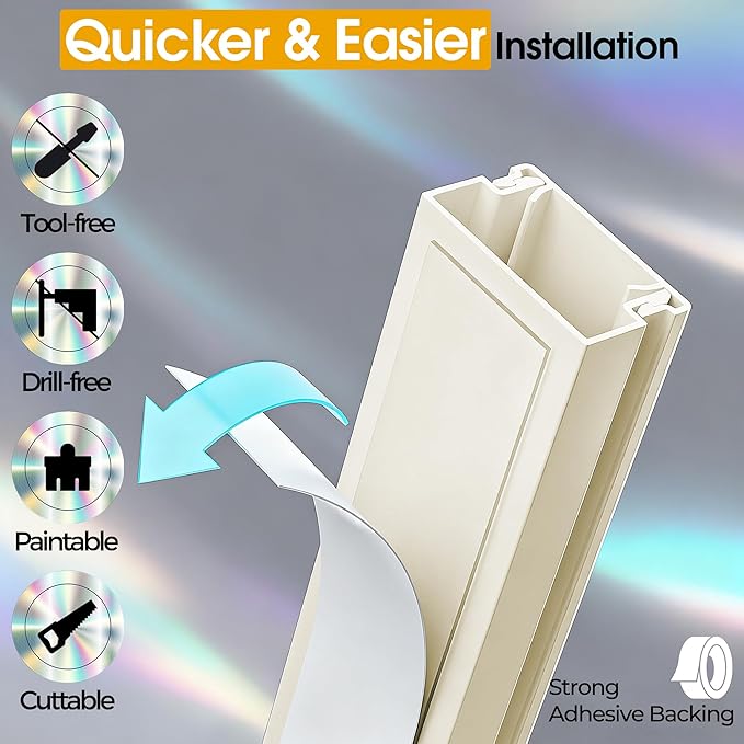 212.6in Cord Covers for 2-3 Wires on Wall, TV Cord Hider Wall, Paintable Cable Hider Raceway, Easier Set-up Wire Hider Wire Covers for Cords on Wall, Self-Adhesive Cable Cover, W0.95 H0.55in, Beige