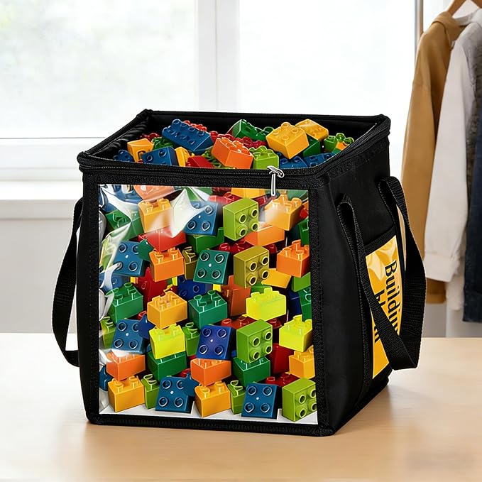 4 Pack Clear PVC Storage Bins with Handles - 12" x 12" Cube Storage Bins Foldable Transparent Storage Box, PVC Organizer Boxes for Clothes, Toys and Stuffed Animal Storage (Black)