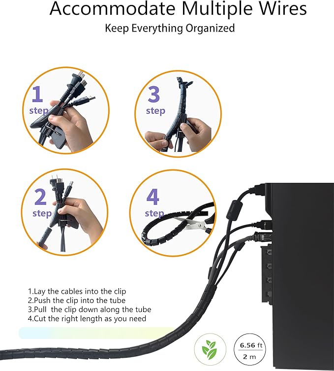 6 Pack Desk Grommet 2 Inch (50 mm) Bi-Metal Hole Saw Kit with Cord Wrap Coiled Tube Management,2 m Cable Sleeve Organizer with Table Hole Cover