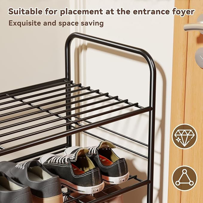Standard Shoe Rack 5-Tier 32.5 Inches Wide, Free Standing Shoe Organizer for Indoor Outdoor | Adjustable Heavy-Duty Metal Shelf Ideal for Home Entryway Closet & Garage Balcony | Black