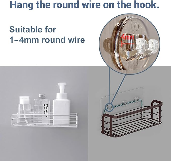 12 Pcs Shower Caddy Adhesive Hooks Replacement Storage Shelf Basket Strips Hook/No Drilling Strong Adhesive & Waterproof Hooks for Bathroom Wall Corner Shelf,Soap Holder,Organizer,Kitchen Racks