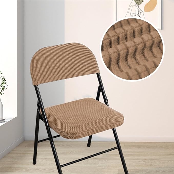 Dust-Proof Folding Chair Covers 2 Piece Set Backrest & Seat Cushion Cover for Office Meeting，Household，Computer，Party (Khaki, One Size)