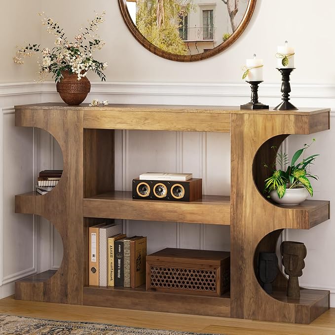Tohomeor Console Tables for Entryway 47.24-Inch, Wooden Sofa Table Behind The Couch, Farmhouse Wooden Entry Foyer Tables for Entrance Hallway Living Room Home, Arched,Retro Brown