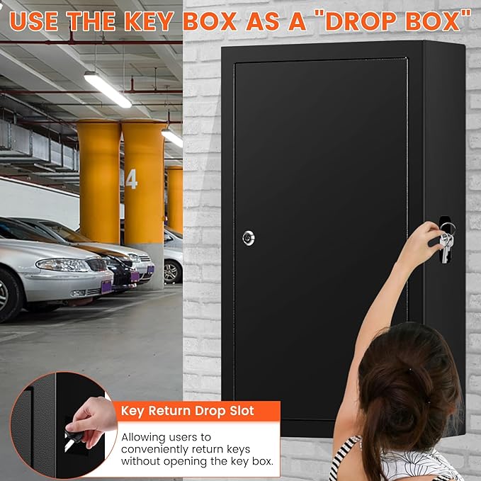 376 Keys Key Lock Box Wall Mount with 376 Numbered Hooks and 376 Colored Key Tags, Anti-Theft Key Cabinet with Key Return Drop Slot, Key Storage Box Key Organizer for Car Garage Home Office