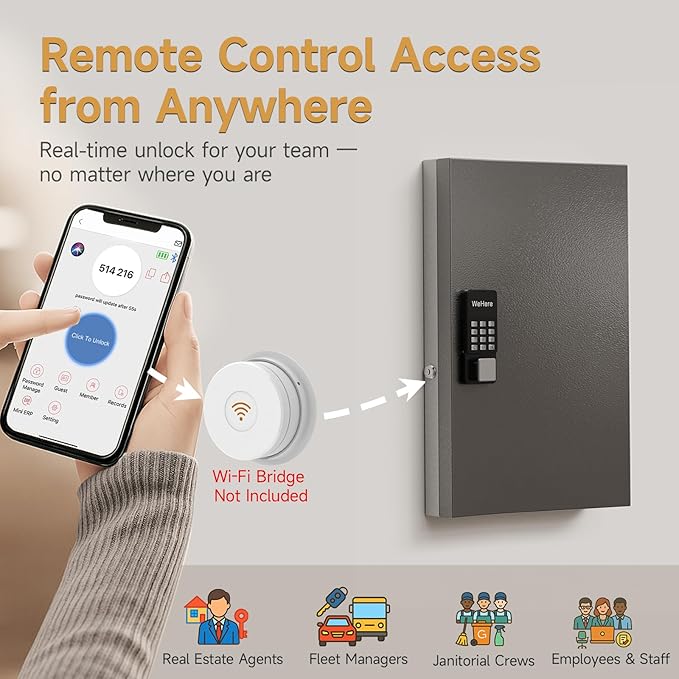 72 Key Key Lock Box Wall Mount, Smart Key Management Cabinet with App, Key Access Log Tracking, Digital Keypad, Bluetooth & WiFi Unlock (Sold Separately) for School, Office, Business