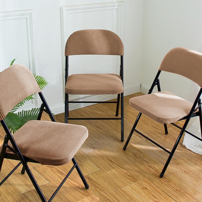 Dust-Proof Folding Chair Covers 2 Piece Set Backrest & Seat Cushion Cover for Office Meeting，Household，Computer，Party (Khaki, One Size)