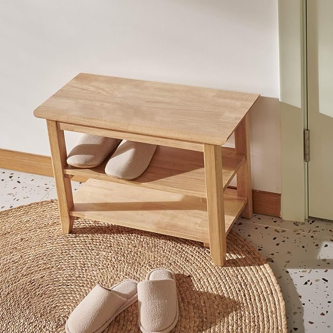 XKZG Shoe Storage Bench Wooden Shoe Rack Bench Simple Style Wood Entryway Bench (Natural,23.6")
