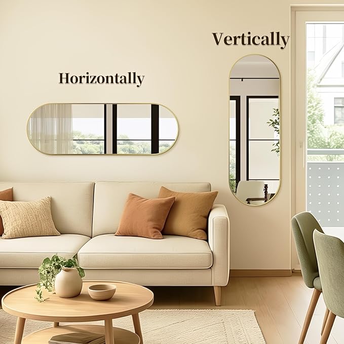 Oval Full Length Mirror, 48"×16" Wall-Mounted Mirror with Gold Frame in Shiny Gold, Ultra-Clear Explosion-Proof Dressing Mirror, Simple & Classic Deco for Cloakroom/Bedroom/Living Room