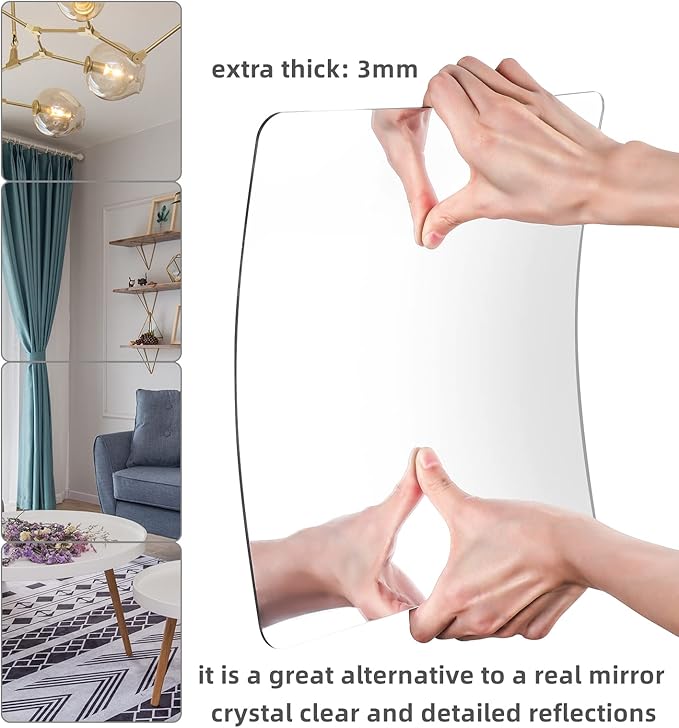 JEOYOO Wall Mirror Full Length, Thick 0.127", 12"X12", 4 Pcs, Unbreakable Gym Mirrors for Home Gym, Plexiglass Makeup Mirror Tiles, Full Body Workout Wall Mirrors, Over The Door Wall-Mounted Sticker