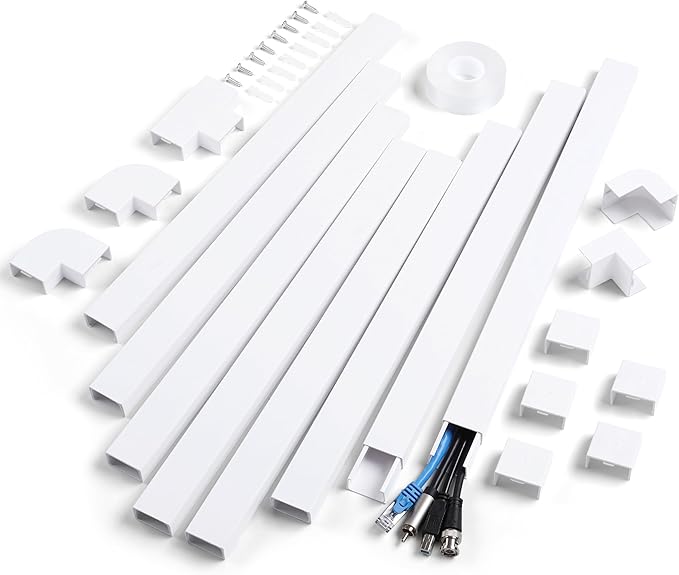 120in Cord Hider Wall, Cable Management Kit to Hide 3-5 Cords, Cord Organizer Wall, TV Cable Hider Wire Hider for Wall Hide Cords Wall Mounted TV, Cable Raceway White 8 x L15in, W1.2in H0.65in