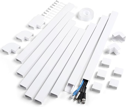 120in Cord Hider Wall, Cable Management Kit to Hide 3-5 Cords, Cord Organizer Wall, TV Cable Hider Wire Hider for Wall Hide Cords Wall Mounted TV, Cable Raceway White 8 x L15in, W1.2in H0.65in