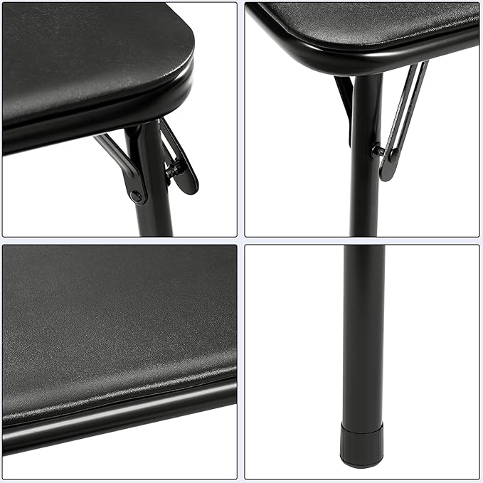 VECELO 5-Piece Folding Card Table Square and Chair Set with Collapsible Legs & Vinyl Upholstery,Portable for Indoor & Outdoor, Black & Dark Grey