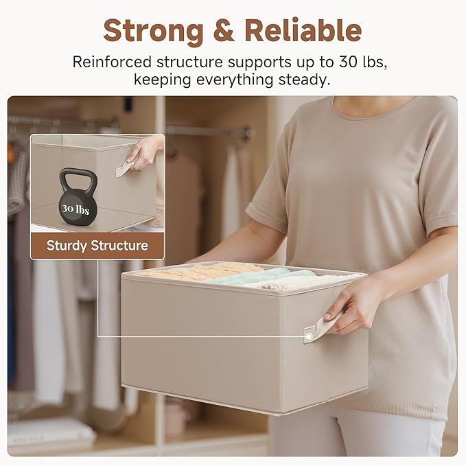 StorageWorks Closet Organizer Storage Baskets, Fabric Storage Bins for Shelves, Closet Organization and Storage Basket, Organizer Bins, Light Brown, 3-Pack, Large