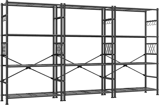 Wire Shelving Storage Rack with Hooks,Metal Shelving Units Shelf Organizer,Wobble-Free Garage Shelving with Adjustable Leveling Feet for Kitchen Pantry Laundry Bathroom Closet Dorm,12"D x 30"W x 60"H