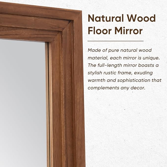 Full Length Mirror, 81"x41" Wooden Mirror Full Length with Stand Wood Floor Mirror, Oversized Stand Up Mirrors Large Wall Mirrors, Wall Mounted Mirrors, Rect Wood Style, Brown